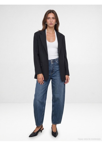 Dilvin 60829 Çizgili Kruvaze Blazer-siyah