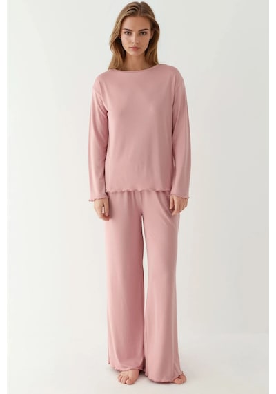 Hiccup Yumuşak Dokulu Rahat Kesim Uzun Kollu Pijama Takımı Toz Pembe