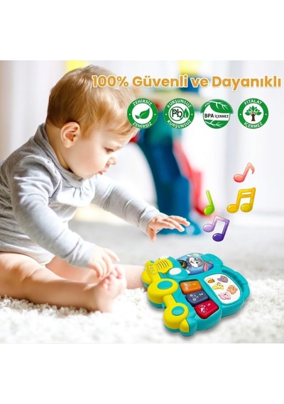 Eğitici Müzikli İnteraktif Bebek Otobüsü - Işıklı Sesli Hayvanlı Piyano Oyuncak - 6+ Ay