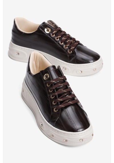 Mubiano Kadın Çizgi Dokulu Sneaker Kalın Tabanlı Bağcıklı Gold Detaylı Taşlı Vika Kahverengi Mubiano Kadın Çizgi Dokulu Sneaker Kalın Tabanlı Bağcıklı Gold Detaylı Taşlı Vika Kahverengi