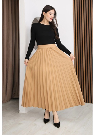 Lodmela Beli Lastikli Piliseli Etek 6017-camel Camel