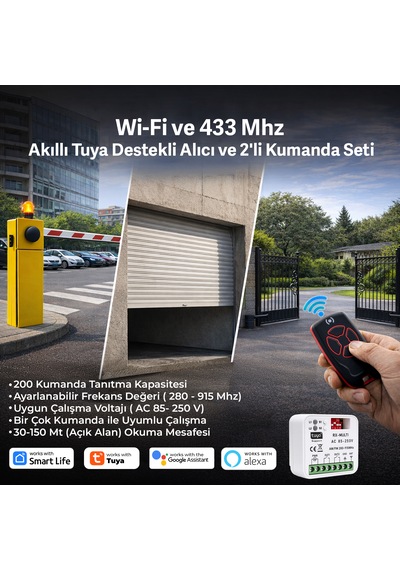 Alpsmart As865s Wi-fi Ve 433 Mhz Akıllı Tuya Destekli Alıcı Ve 2'li Kumanda Seti