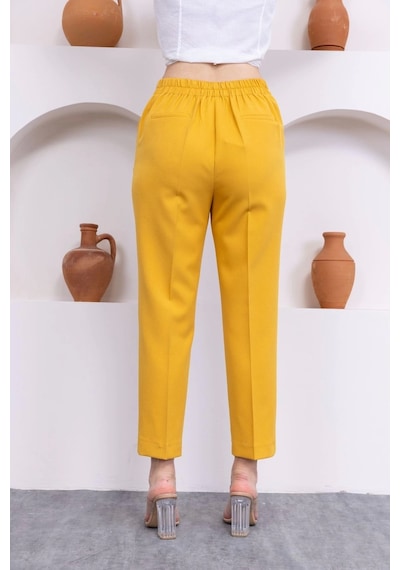 Lodmela Düğme Detaylı Beli Lastikli Bilek Boy Pantolon 351-sarı Sarı