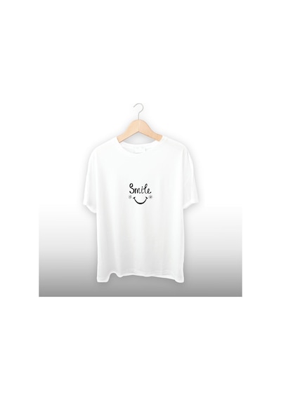 Smilee Detaylı Unisex Tişört Beyaz