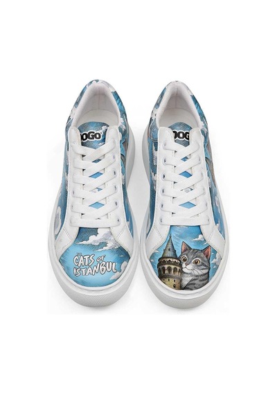Kadın Vegan Deri Beyaz Sneakers - Galata Cat Tasarım Çok Renkli