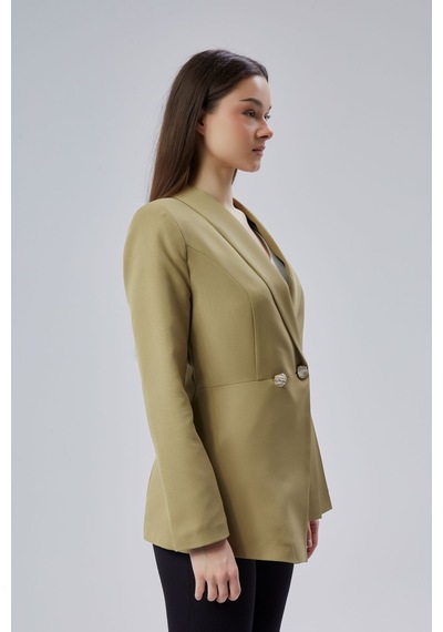Haki Regular Fit Pile Detaylı Blazer Ceket Siyah
