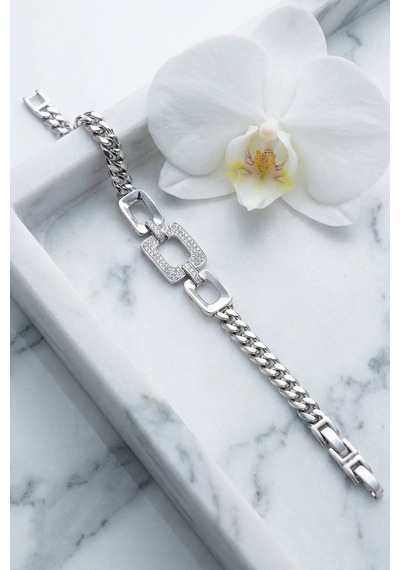 Valmont Accessories Xuping 17+2 Cm Ayarlanabilir Taşlı Gümüş Renk Zincirli Taşlı Kadın Çelik Bileklik