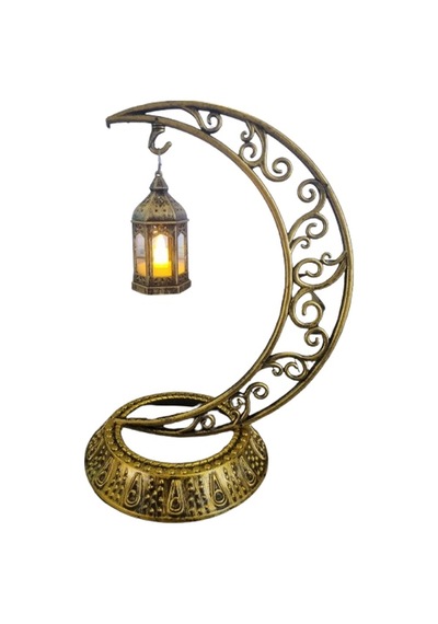 Dodomar 28 Cm Ramazan Dekoratif Masa Üstü Led Lamba Seti - Eskitme Gold Hilal - Kancalı Diğer