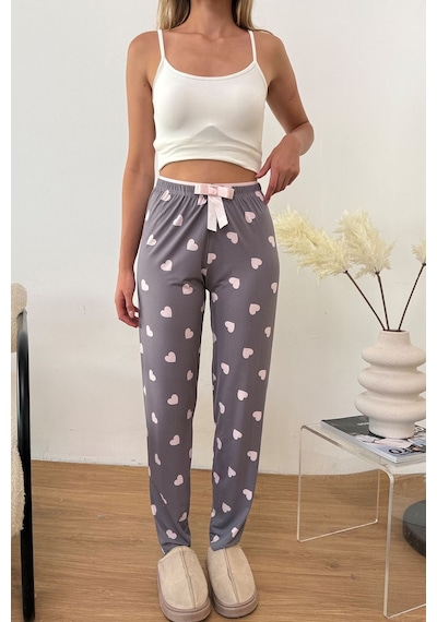 Giysa Kadın Beli Lastikli Kalp Desenli Pijama Altı Gri - 26y 4522
