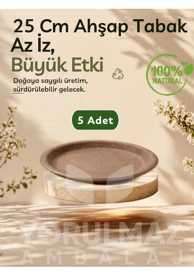 25 Cm %100 Doğal Biogranül Ahşap Tabak 5 Li Kullan-at Piknik & Servis Tabağı Siyah