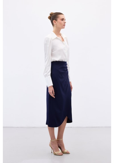 Sateen Düğme Detaylı Kalem Etek - Lacivert-136779 Lacivert