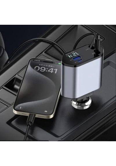 Araç Çekilebilir Araç Şarj Cihazı 2 Usb Bağlantı Noktası Desteği 120w Süper Hızlı Şarj Flaş Şarj 4'ü 1 Arada Çakmak, A