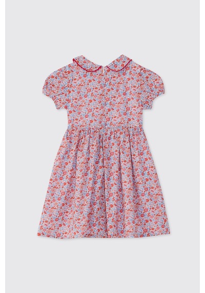 Made With Liberty Fabric Liberty Kumaş Bebe Yakalı Kız Çocuk Elbise Kırmızı