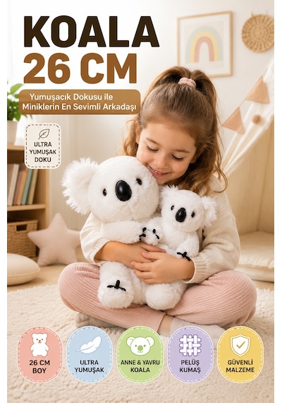26 Cm Beyaz Anne Ve Yavru Koala Peluş Oyuncak Yumuşak Dekoratif Çocuk Odası Uyku Arkadaşı