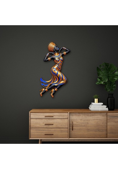 Altın Ve Mavi Afrika Kraliçesi - Metal Tablo - Dec0264 28 X 50 Cm Çok Renkli