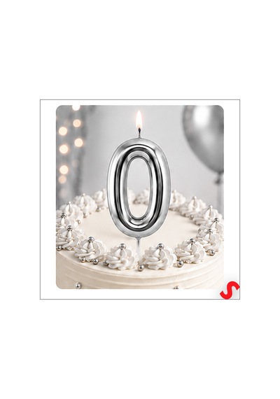 0 Rakam Mum Gümüş - 10 Cm