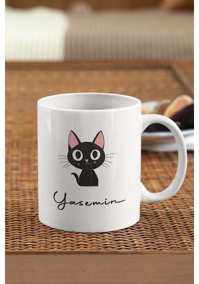 Şaşkın Kedi İsme Özel Kişiselleştirilebilir Baskılı Kupa Bardak Black