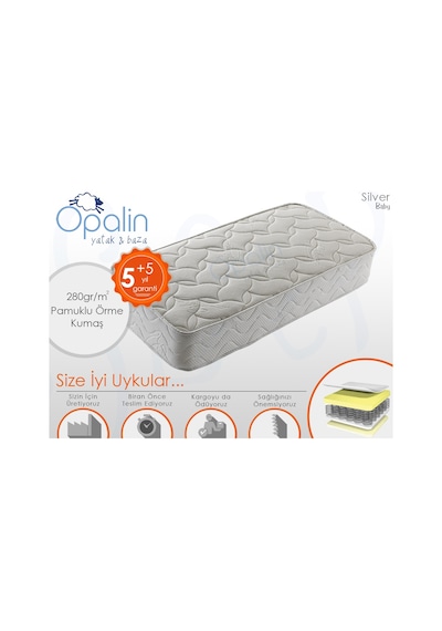 120 x 190 Tek Kişilik Yatak Opalin Silver Ortopedik Yaylı Yatak