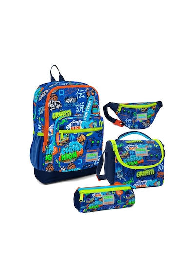 Coral High Erkek Çocuk Saks Grafiti Desenli İlkokul Okul Çanta Seti Ve Bel Çantası