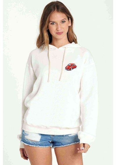 Wv Tosbağa Göğüs Baskılı Beyaz Kadın Kapşonlu Sweatshirt