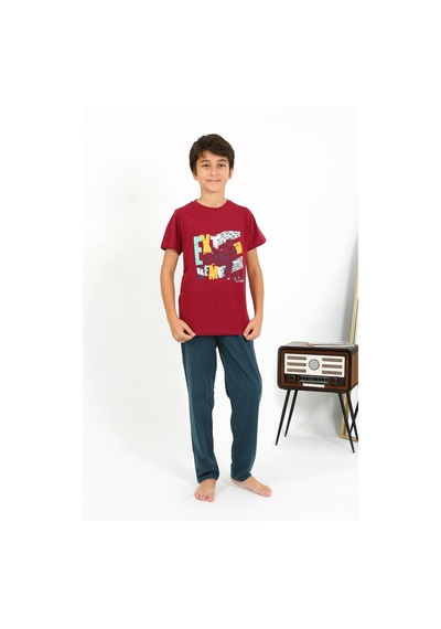 Akbeniz Erkek Çocuk Kısa Kol Penye Pijama Takım 20758 Bordo