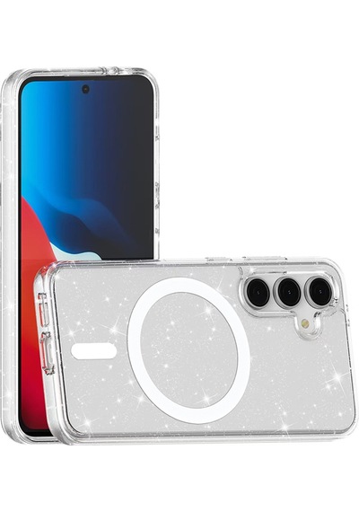 Galaxy S24 Fe Kılıf M-safe Şarj Özellikli Parlayan Simli Saydam Renkli Zore Allstar Kapak Seffaf