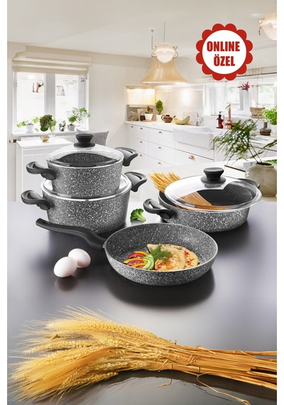 Diez 7 Parça Ezme Granit Tencere Seti- Gri - 20/24 Derin / 26 Basık / 26 Tava