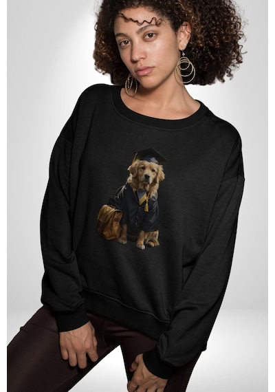 Okula Giden Öğrenci Golden Unisex Siyah Baskılı Sweatshirt Siyah