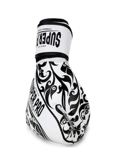 Süper Pro Beyaz Üzeri Siyah İşlemeli Deri Boks Eldiveni 12 Oz Çok Renkli