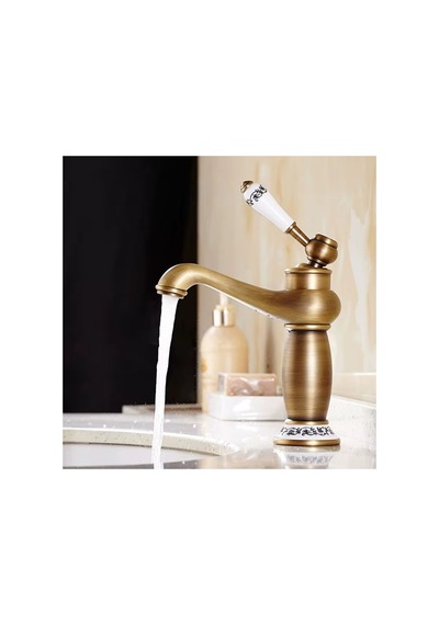 Rena Design Rustik Antik Lavabo Bataryası Banyo Musluğu Eskitme Porselen Işleme Armatür Otantik Bakır Retro Antik Eskitme
