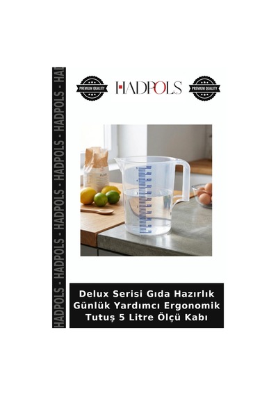 Delux Serisi Gıda Hazırlık Günlük Yardımcı Ergonomik Tutuş 5 Litre Ölçü Kabı Şeffaf