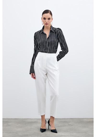 Sateen Yüksek Bel Pensli Pantolon - Ekru-135709 Ekru