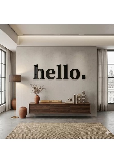 Mey İthalat 100x35 Cm Dev Boy "hello." Yazılı Kırılmaz Pleksi Ayna - Premium Ofis Ve Villa Antre Dekoru Sarı