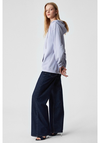 Ethıquet  NISPORENI Kadın Oversize Fit Kapüşonlu %100 Organik Pamuk 3 İplik Lila Sweatshirt