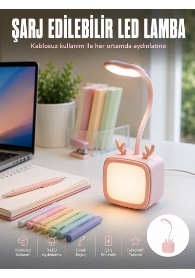 Esnek Gövdeli Led Masa Lambası Taşınabilir Gece Aydınlatması Sarı