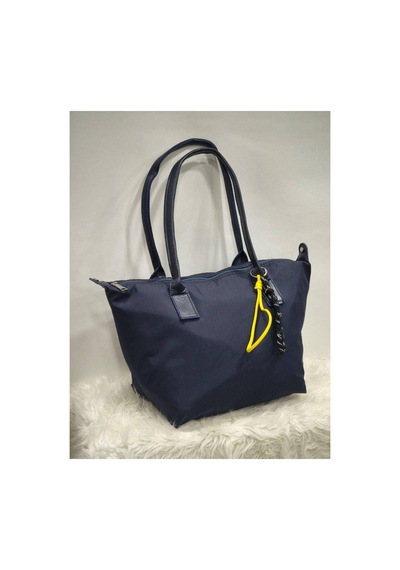 Shıkırtı Geniş Hacimli Uzun Saplı Günlük Ve Spor Kullanım Suya Dayanıklı Kumaş İp Charm Kadın Omuz Çantası 40cm X 25cm Lacivert