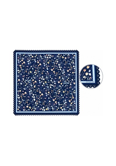 Tarzını Seç Lacivert Kır Çiçekleri Desenli Dantel Oya Kesim Fular / Bandana 70 X 70 Cm