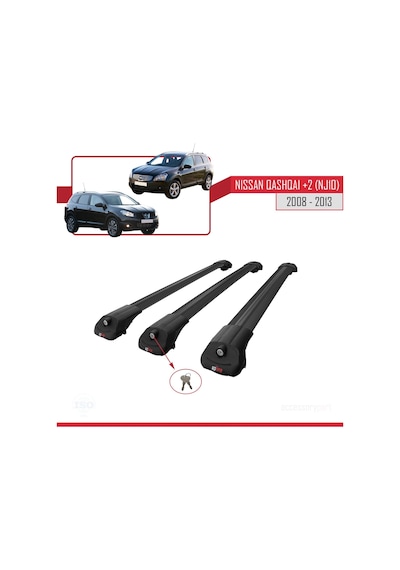 Nisssan Qashqai +2 Nj10 2008-2013 Arası İle Uyumlu Ace-1 Ara Atkı Tavan Barı Siyah 3 Adet Bar