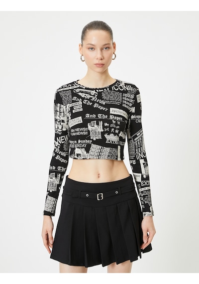 Koton Uzun Kollu Baskılı Crop Tişört Bisiklet Yaka Slim Fit Siyah Desenli 5wal10031ık Siyah Koton Uzun Kollu Baskılı Crop Tişört Bisiklet Yaka Slim Fit Siyah Desenli 5wal10031ık Siyah