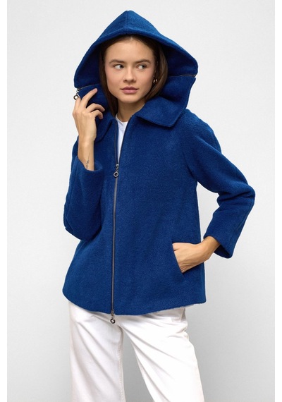 Olcay Çıkabilir Kapüşonlu Fermuar Detaylı Oversize Kaban Saks 3128 Saks Mavi