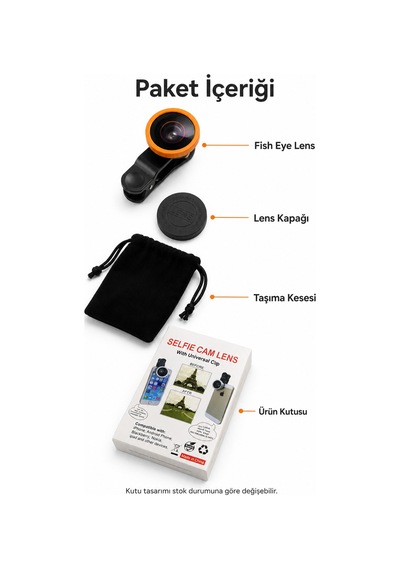 Balık Gözü Telefon Lensi Fish Eye Geniş Açılı Makro Klipsli Selfie Kamera Lensi Apple Android Uyumlu Siyah