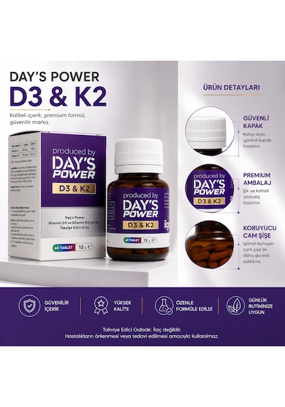 Day's Power D3 & K2 Vitamin Kompleksi 60 Tablet Bağışıklık Ve Kemik Desteği