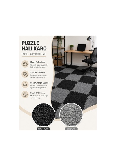 Puzzle Karo Halı Geçmeli Modüler Yer Döşemesi Siyah Gri Karo Halı Ofis Halısı Ev Halısı Çalışma Odası Zemin Kaplama Halısı Sök Tak Kullanımlı 50x50 Cm Siyah Puzzle Karo Halı Geçmeli Modüler Yer Döşemesi Siyah Gri Karo Halı Ofis Halısı Ev Halısı Çalışma Odası Zemin Kaplama Halısı Sök Tak Kullanımlı 50x50 Cm Siyah