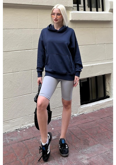 Lacivert Oversize Cepli Sweatshirt Mg2207