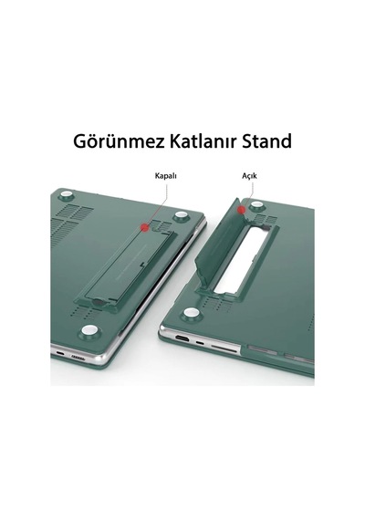 Apple Uyumlu MacBook Air 13.6" M2-m3 Çip 2022/2024 A2681 A3113 Standlı Şeffaf İz Bırakmayan Koruyucu Kapak