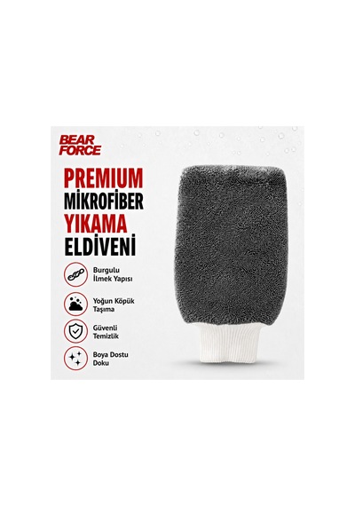Robeve Bear Force Premium Mikrofiber Araç Yıkama Eldiveni Yoğun Köpük Taşıma Özellikli, Yumuşak Mikrofiber Dokulu, Boya Dostu Ve Çiziksiz Güvenli Temizlik Için Profesyonel Oto Yıkama Eldiveni
