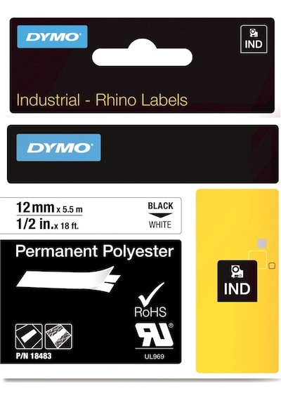 Dymo 18483 Rhinopro Beyaz Siyah Sabit Polyester Şerit 12 Mm X 5.5