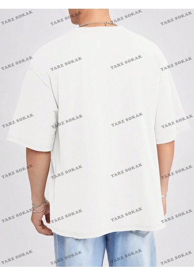 Düz Erkek 3 Baskısız Baskılı Oversize Kalıp Unisex T-shirt Beyaz