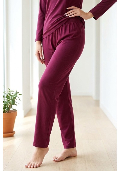 Aura Collections Kadın Pamuklu Uzun Kollu Üç Düğmeli Biyeli Soft Örme Pijama Takımı Mor
