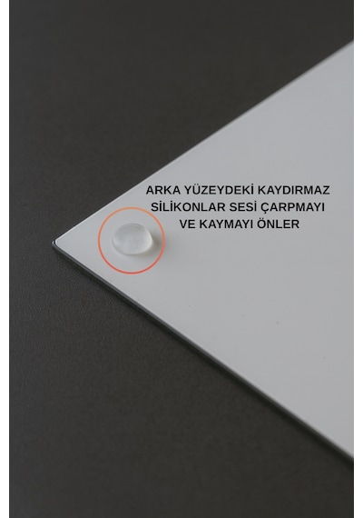 Cam Kesme Tahtası Büyük Boy 38x28 Mermer Desen, Kaymaz Silikon Ayaklı Siyah